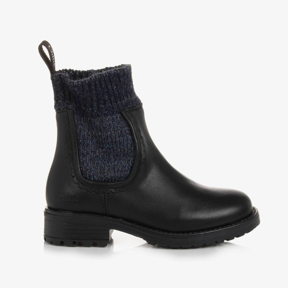 Chlo Bottines noires en cuir fille Childrensalon Outlet