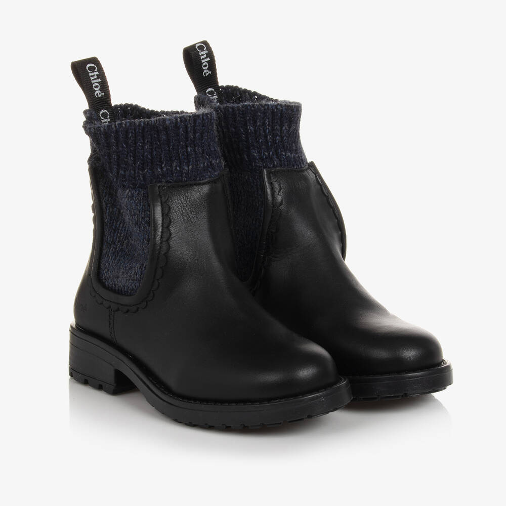 Chloé - Bottines noires en cuir fille | Childrensalon