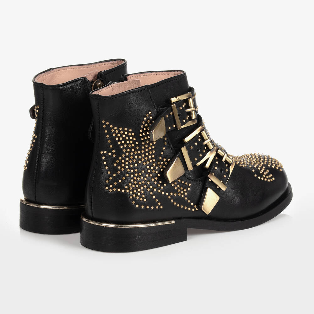 Chloé-Черные кожаные ботинки для девочек | Childrensalon Outlet