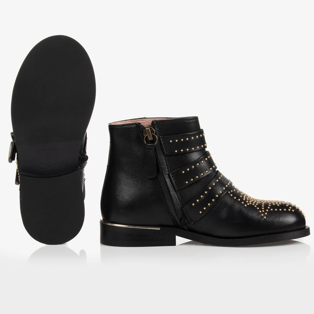 Chloe Girls Black Leather Boots Childrensalon Outlet