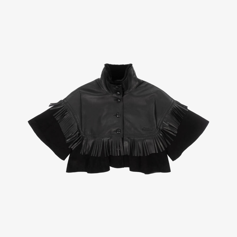 Chloé-Кожаная куртка с бахромой черная для девочек | Childrensalon Outlet