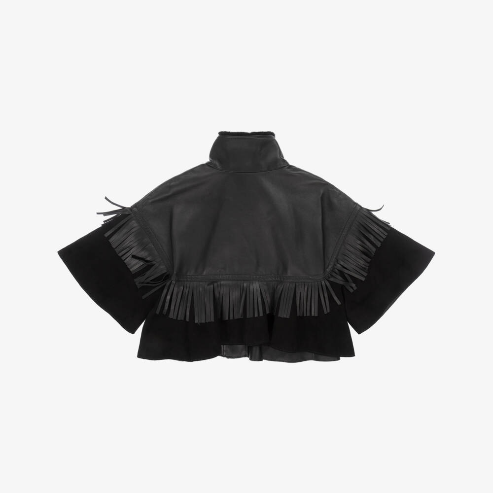 Chloé-Кожаная куртка с бахромой черная для девочек | Childrensalon Outlet