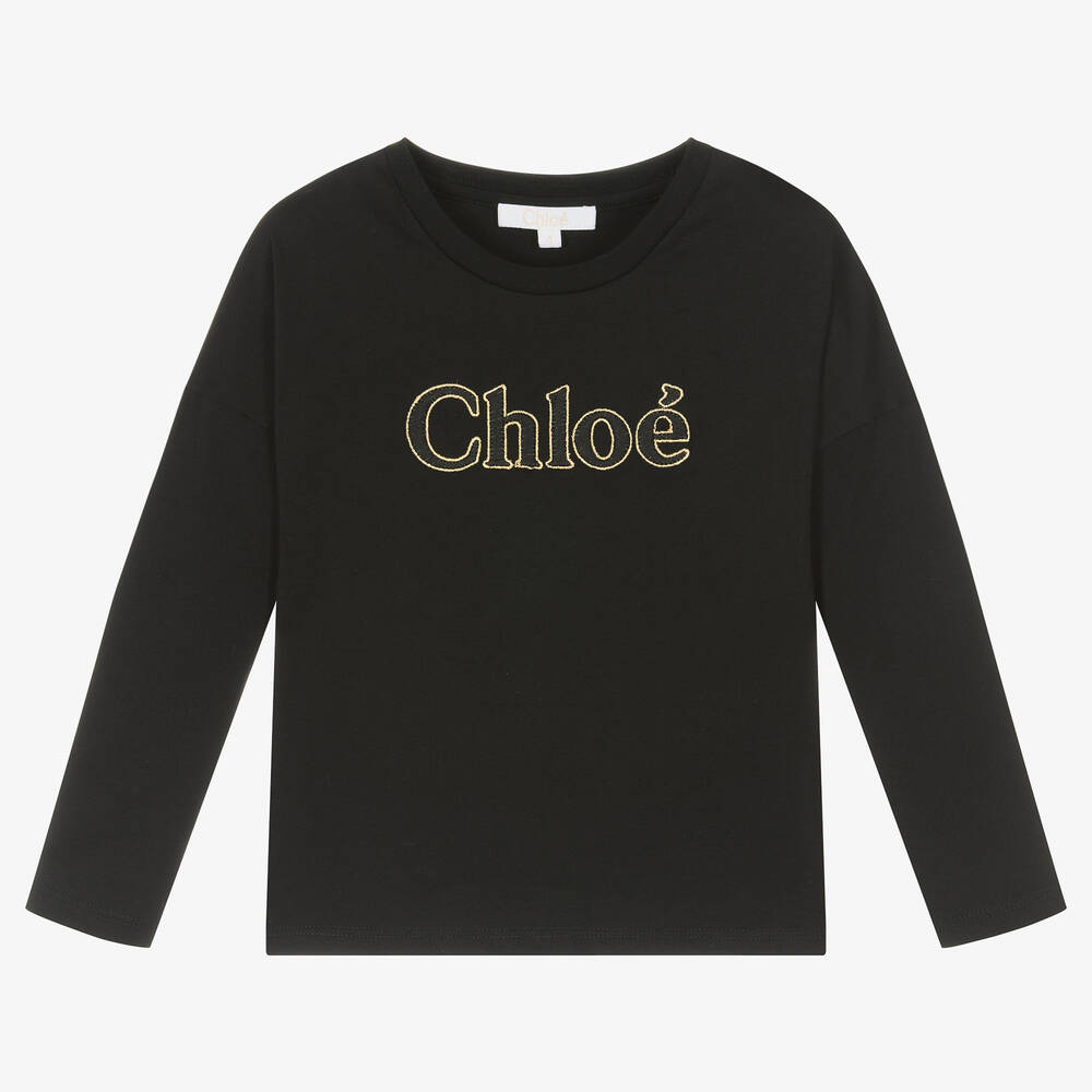 Chloé - Girls Black Organic Cotton Jersey Top | Childrensalon