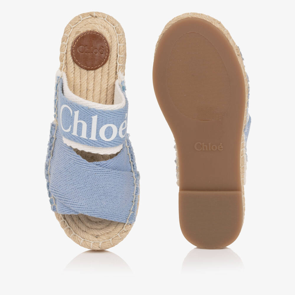 Chloé-Girls Blue Canvas Sliders with Logo Print | Childrensalon Outlet