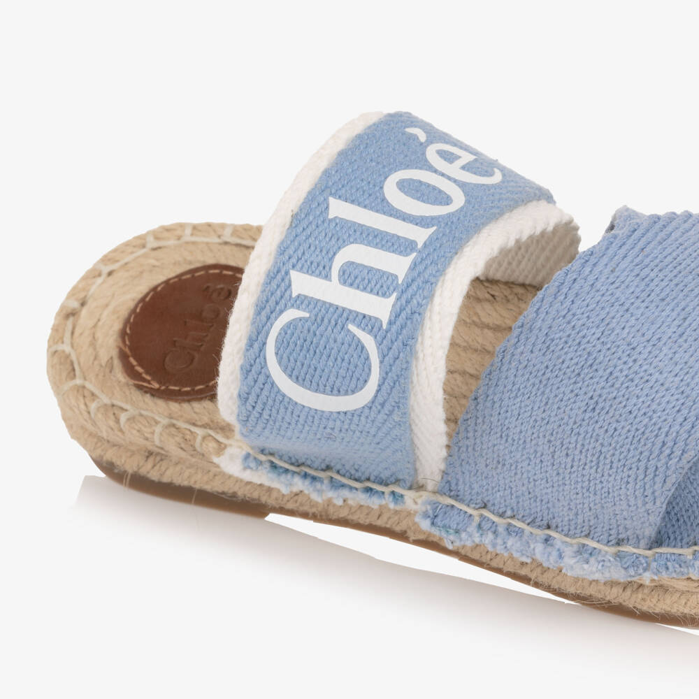 Chloé-Girls Blue Canvas Sliders with Logo Print | Childrensalon Outlet