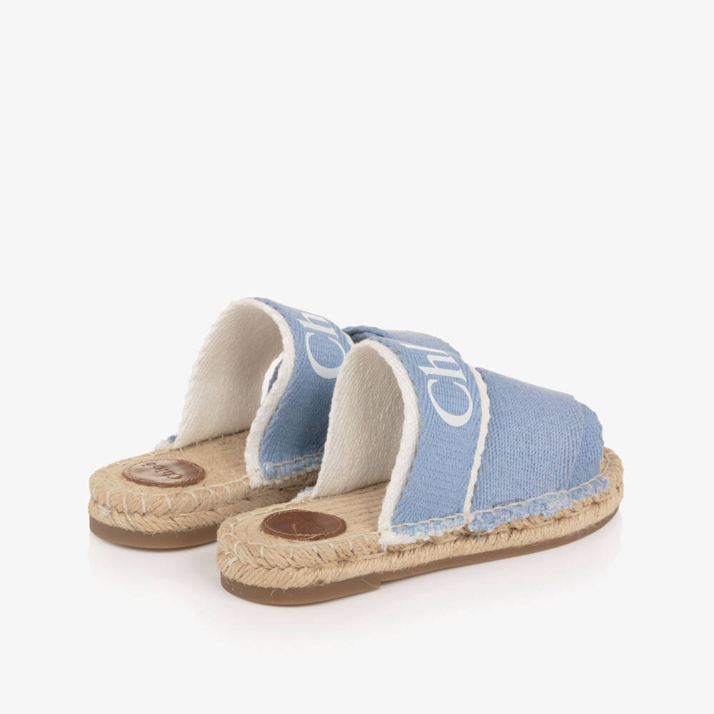 Chloé-Girls Blue Canvas Sliders with Logo Print | Childrensalon Outlet