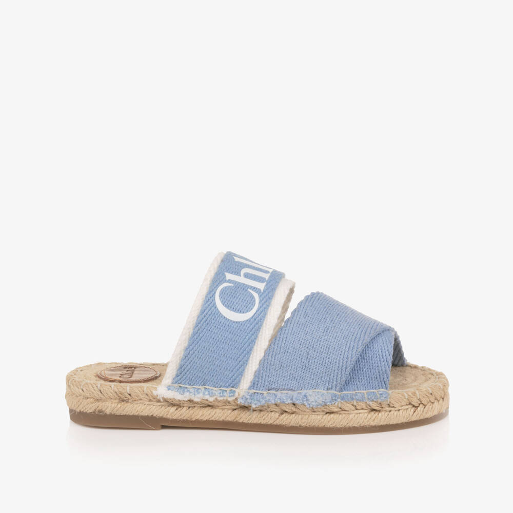 Chloé-Girls Blue Canvas Sliders with Logo Print | Childrensalon Outlet