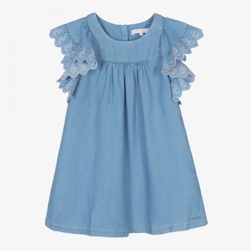 Chloé - Blaues Chambray-Kleid für Mädchen | Childrensalon