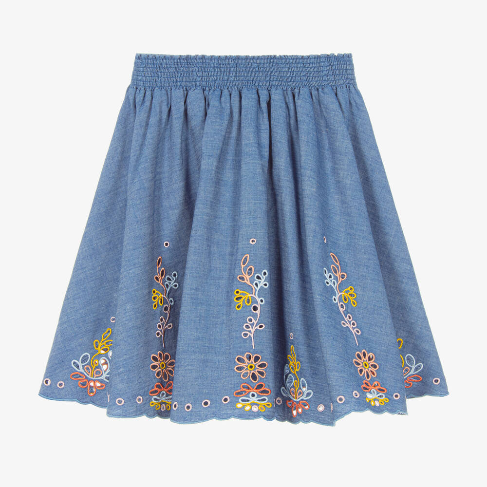 Chloé-Girls Blue Chambray Floral Skirt | Childrensalon Outlet