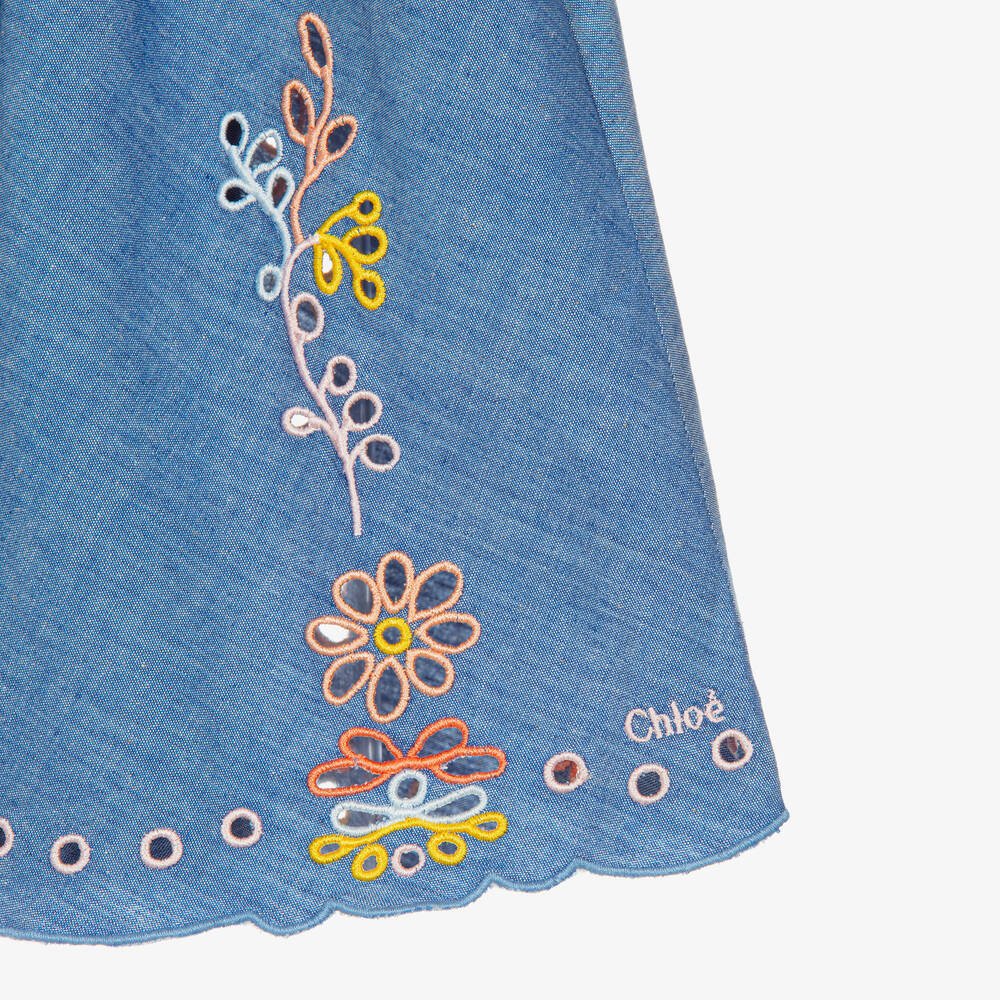 Chloé-Girls Blue Chambray Floral Skirt | Childrensalon Outlet