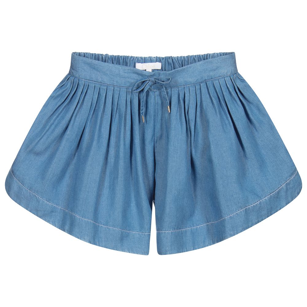 Chloé - Girls Blue Chambray Shorts | Childrensalon