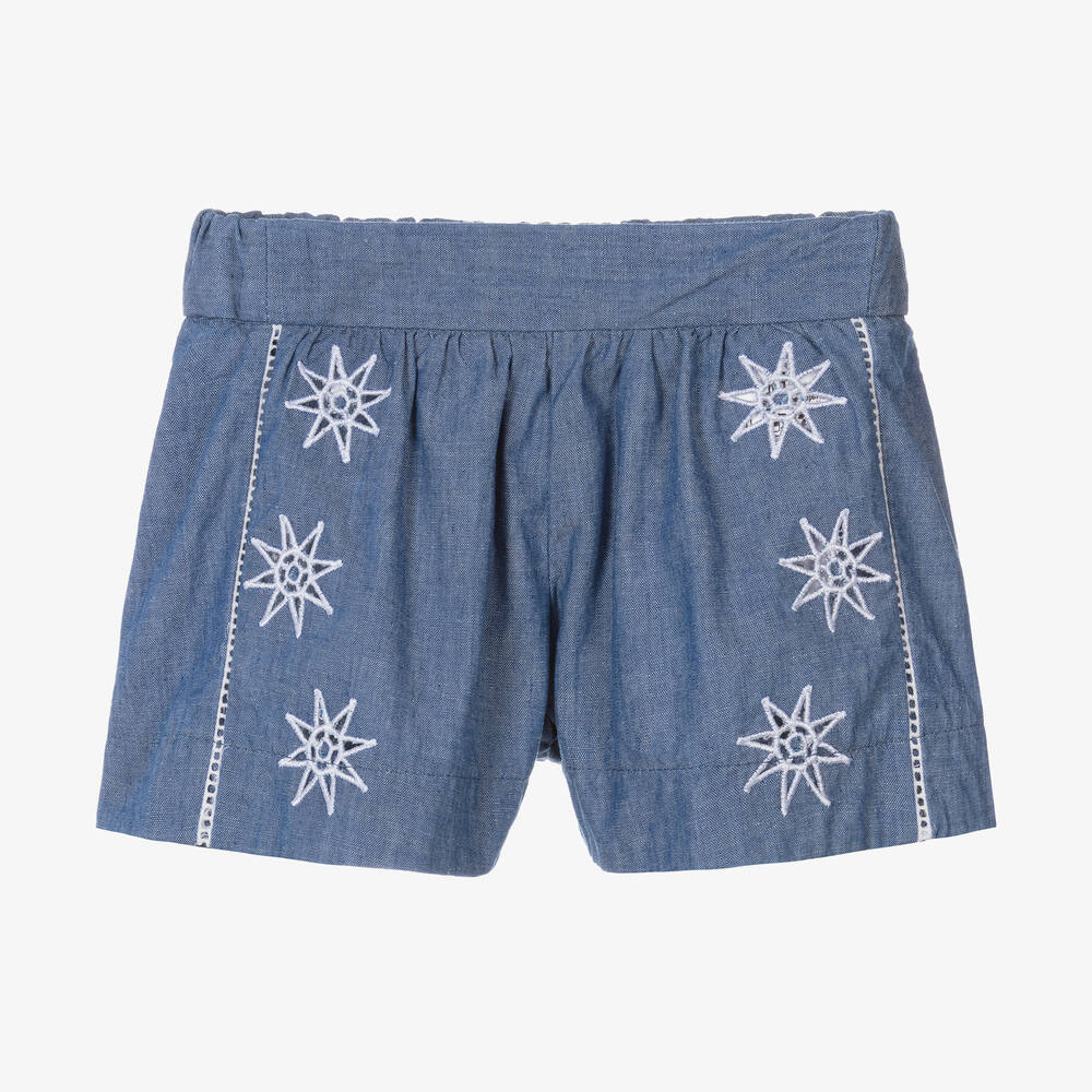Chloé-Girls Blue Chambray Star Shorts | Childrensalon Outlet