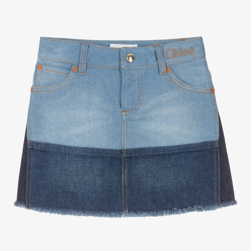 Chloé - Girls Blue Colourblock Denim Skirt | Childrensalon