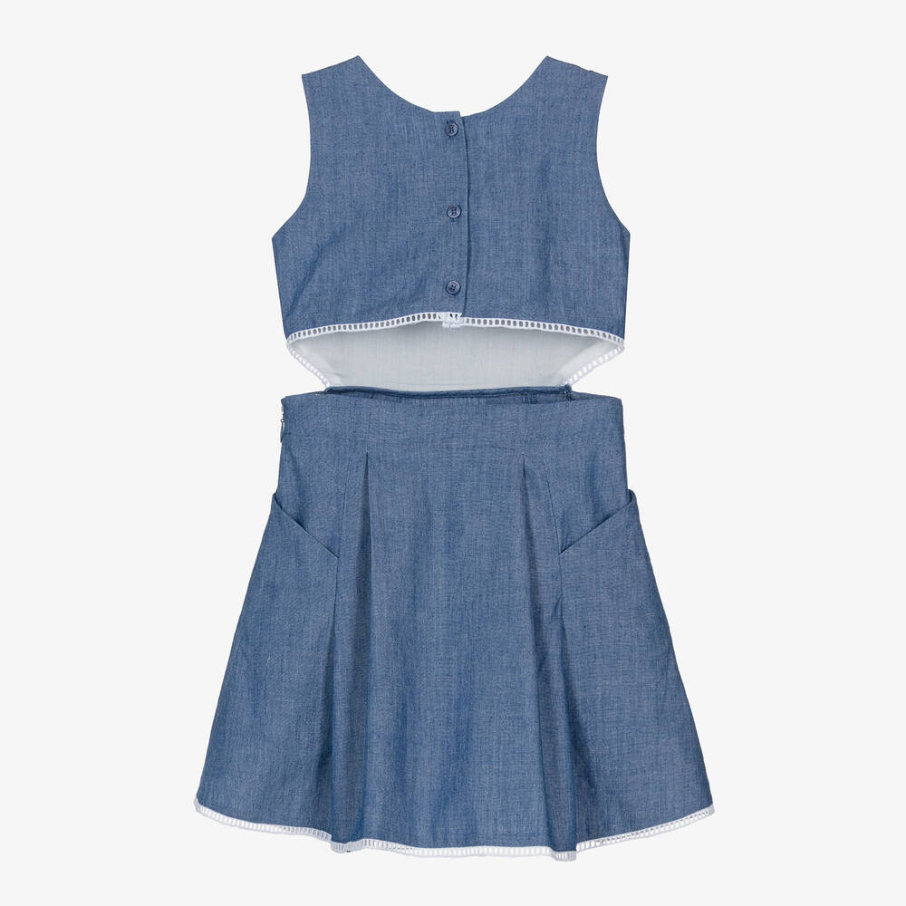 Chloé-Girls Blue Cotton Chambray Dress | Childrensalon Outlet