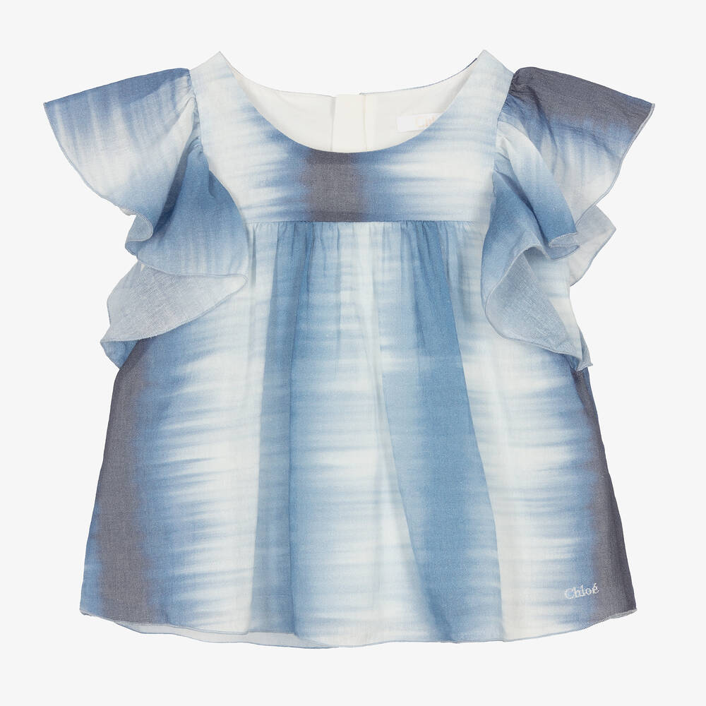 Chloé - Girls Blue Cotton Gradient Blouse | Childrensalon