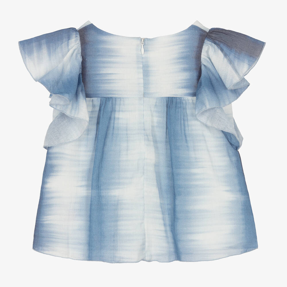 Chloé-Голубая хлопковая блузка с градиентным эффектом | Childrensalon Outlet