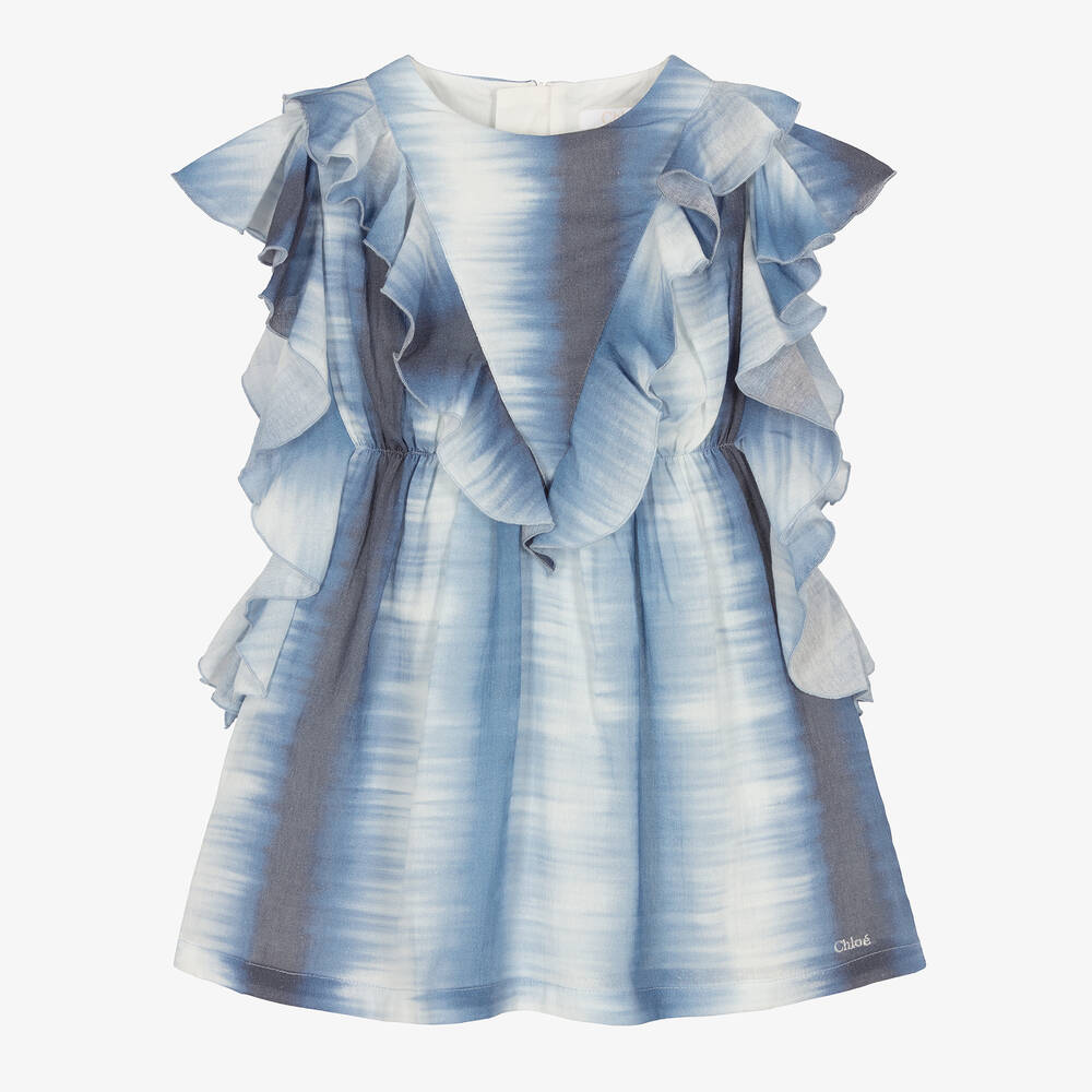 Chloé - Girls Blue Cotton Gradient Dress | Childrensalon