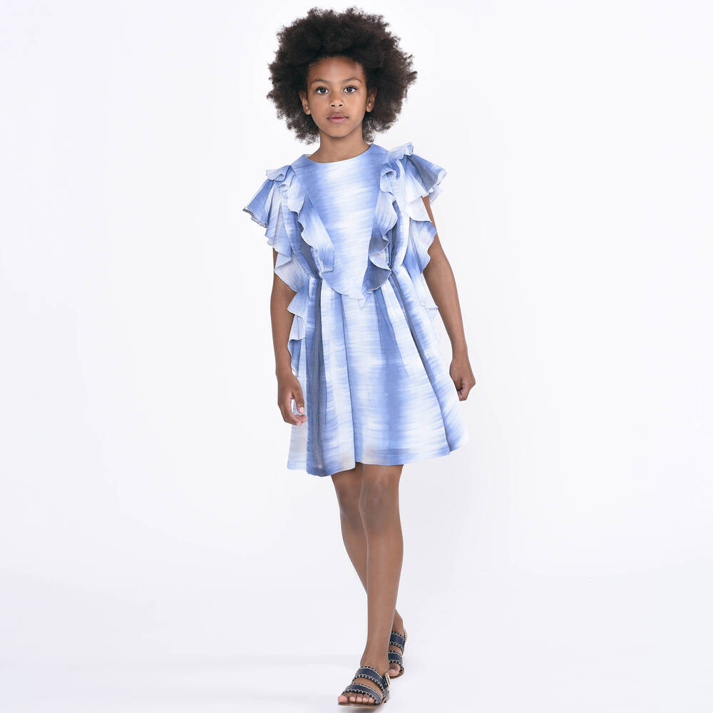 Chloé-Girls Blue Cotton Gradient Dress | Childrensalon Outlet