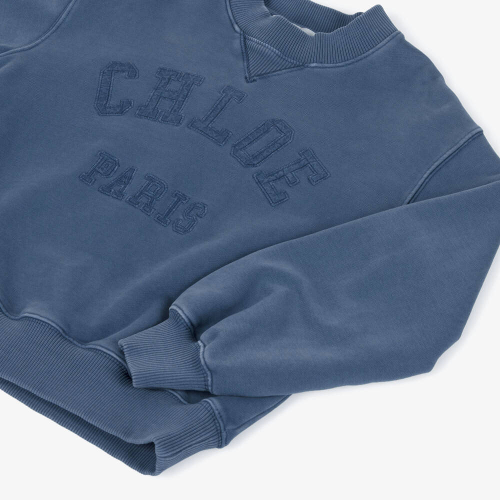 Chloé-Girls Blue Cotton Jersey Appliqué Sweatshirt | Childrensalon Outlet