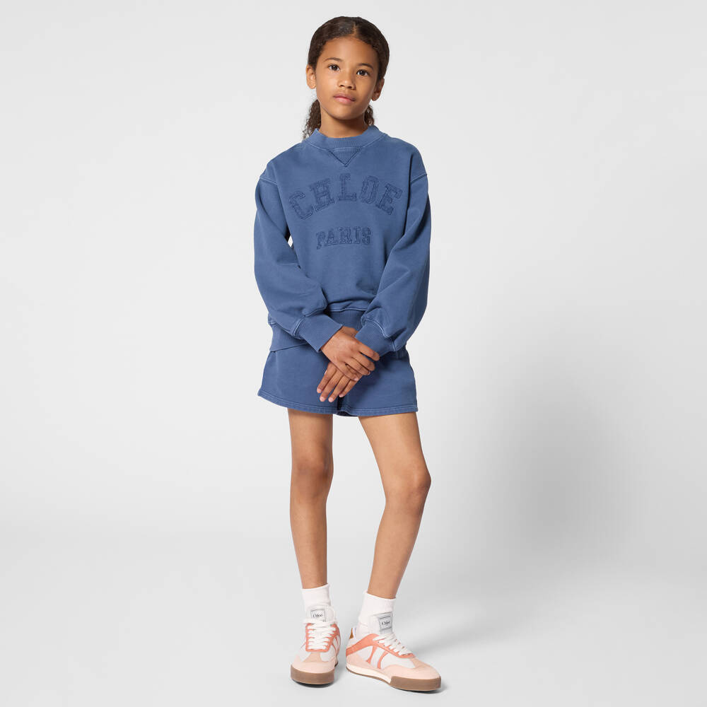 Chloé-Girls Blue Cotton Jersey Appliqué Sweatshirt | Childrensalon Outlet