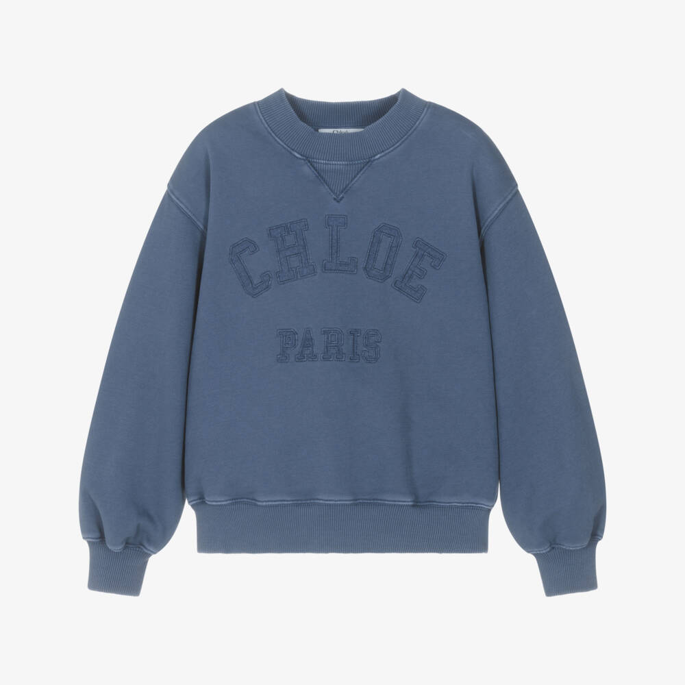 Chloé-Girls Blue Cotton Jersey Appliqué Sweatshirt | Childrensalon Outlet