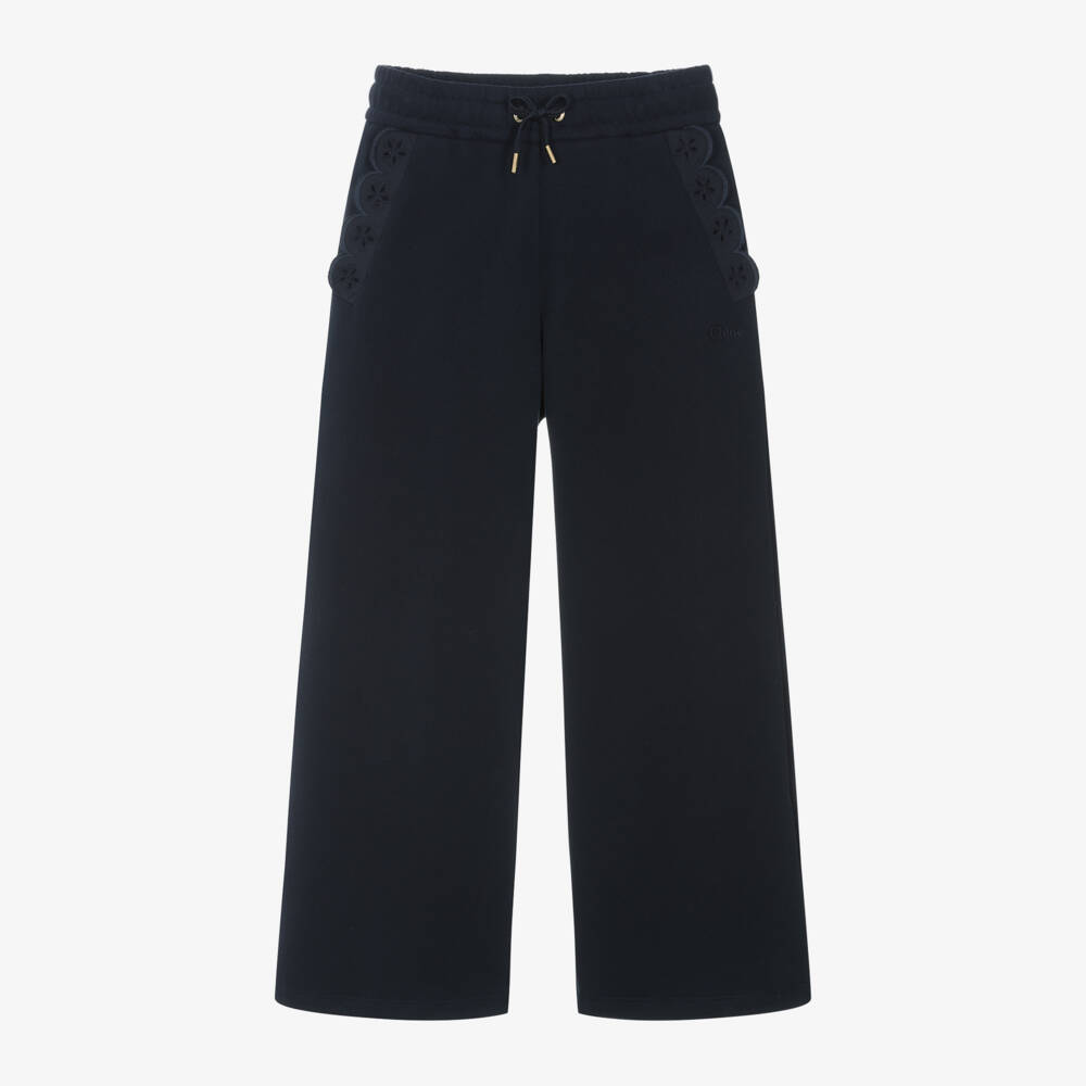 Chloé-Girls Blue Cotton Wide-Leg Trousers | Childrensalon Outlet