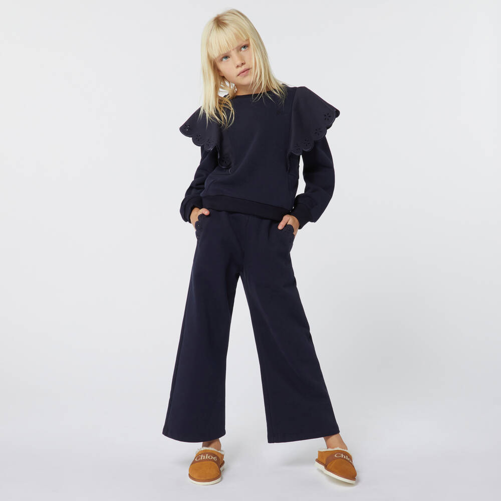 Chloé-Girls Blue Cotton Wide-Leg Trousers | Childrensalon Outlet