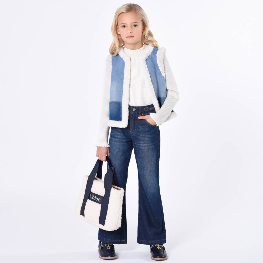 Chloé-Girls Blue & Cream Fleece Tote | Childrensalon Outlet