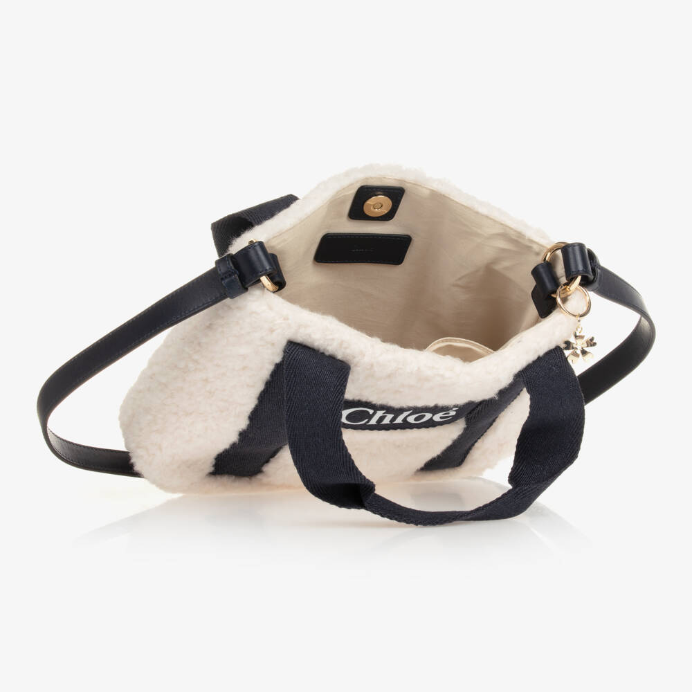 Chloé-Girls Blue & Cream Fleece Tote | Childrensalon Outlet