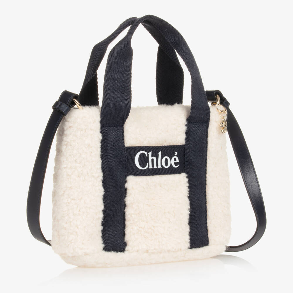 Chloé-Girls Blue & Cream Fleece Tote | Childrensalon Outlet