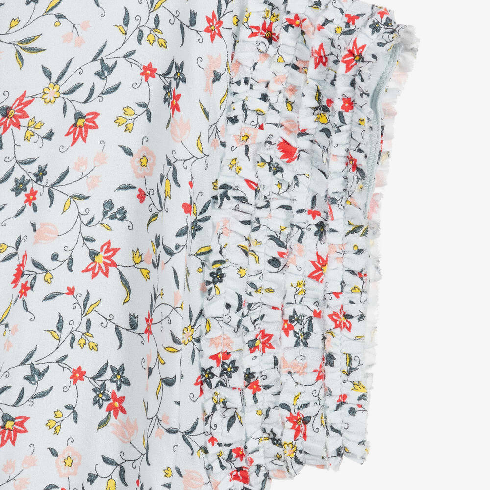 Chloé-فستان كريب لون أزرق بطبعة ورود | Childrensalon Outlet