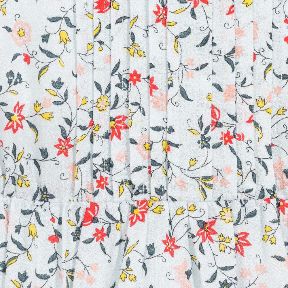 Chloé-فستان كريب لون أزرق بطبعة ورود | Childrensalon Outlet