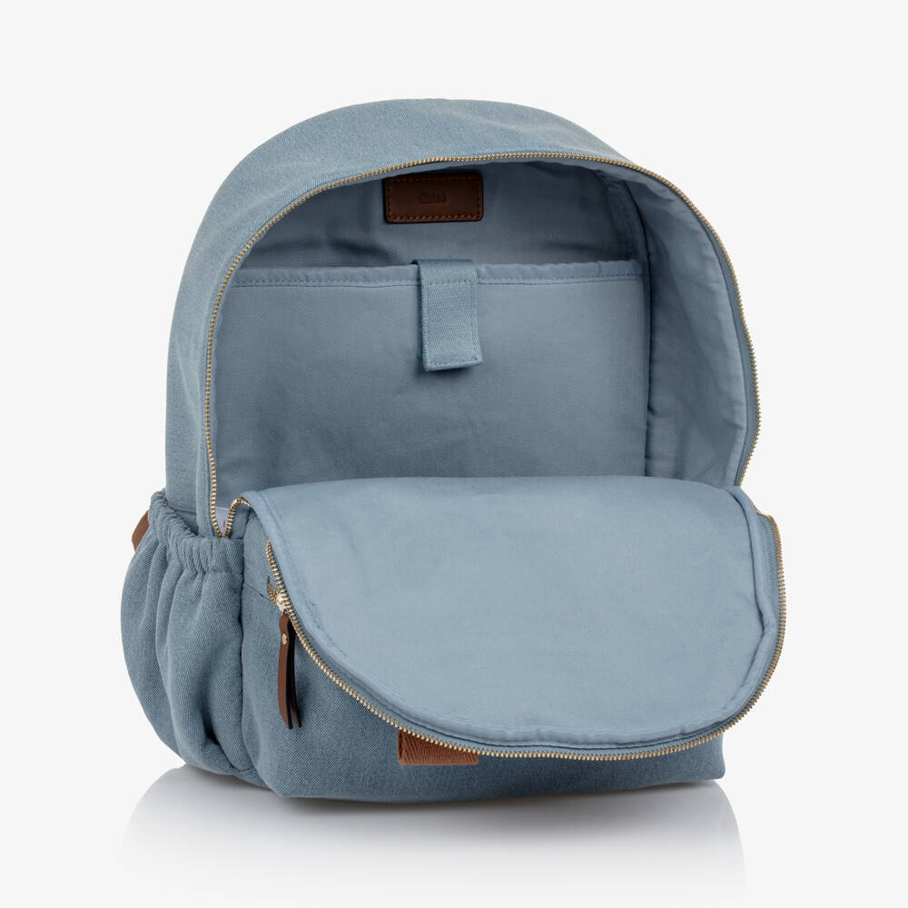 Chloé-Girls Blue Denim Backpack with Brown Trims (37cm) | Childrensalon Outlet