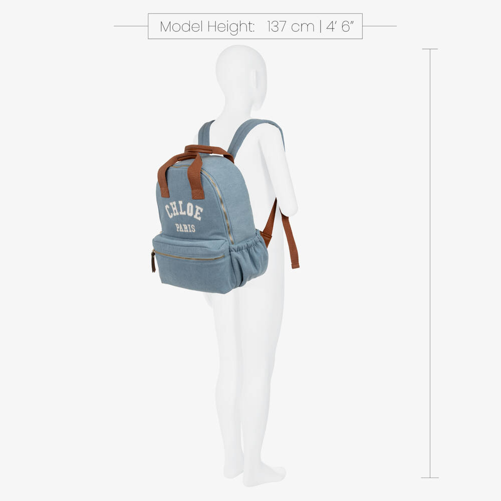 Chloé-Girls Blue Denim Backpack with Brown Trims (37cm) | Childrensalon Outlet