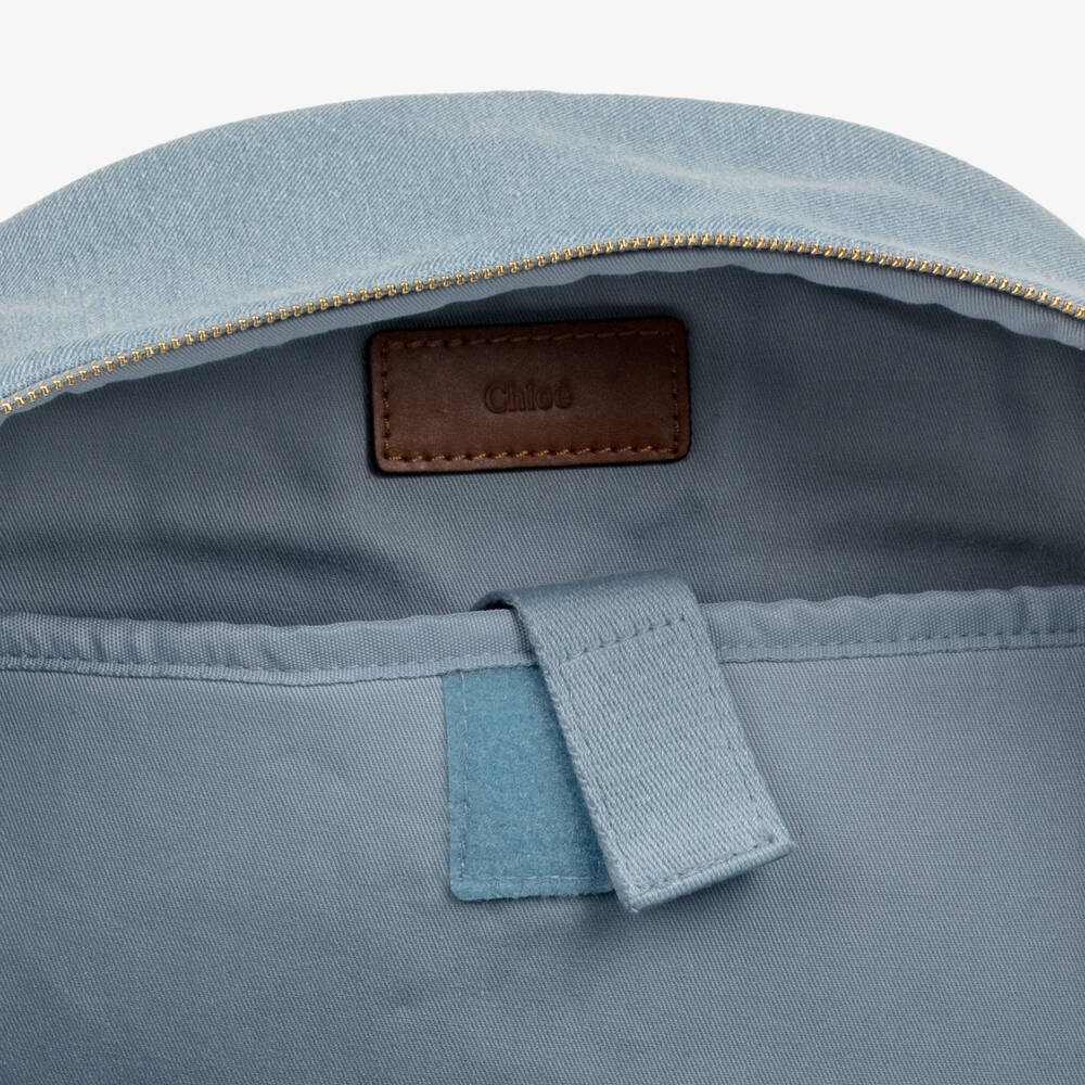 Chloé-Girls Blue Denim Backpack with Brown Trims (37cm) | Childrensalon Outlet