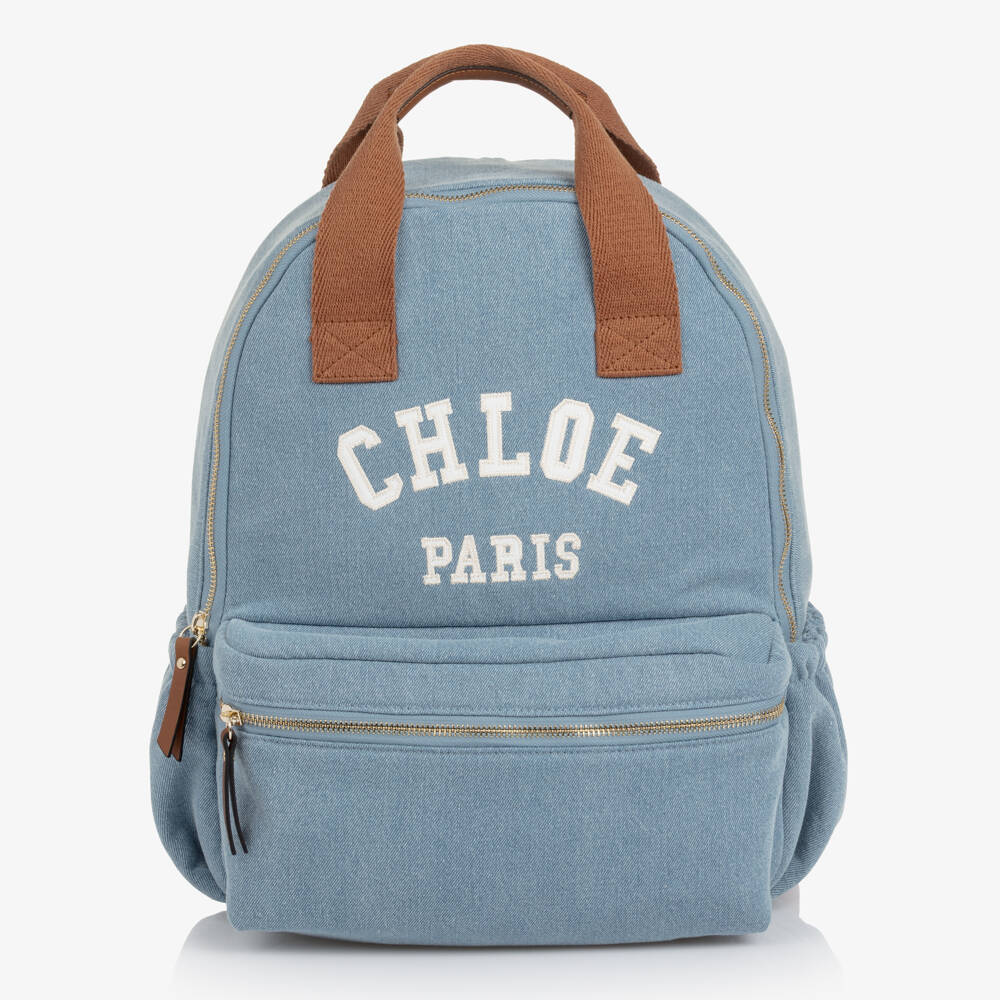 Chloé-Girls Blue Denim Backpack with Brown Trims (37cm) | Childrensalon Outlet