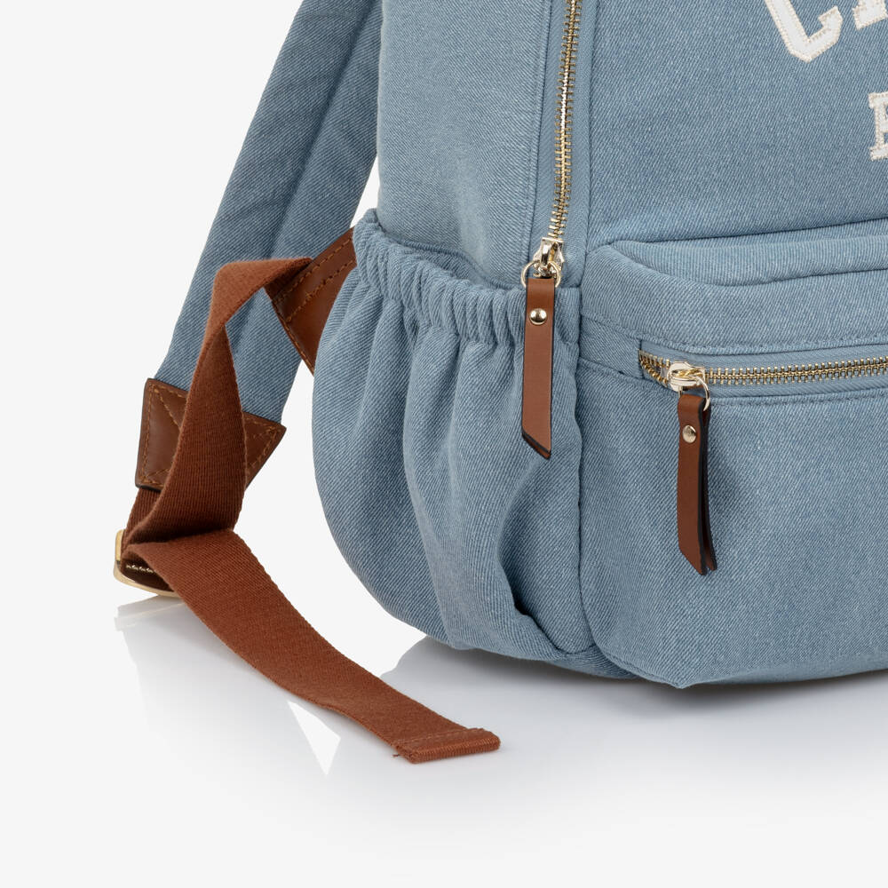 Chloé-Girls Blue Denim Backpack with Brown Trims (37cm) | Childrensalon Outlet