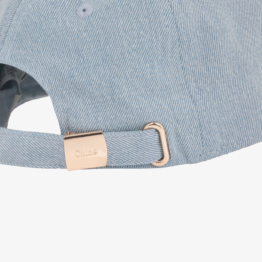 Chloé-Girls Blue Denim Cap with Embroidered Logo | Childrensalon Outlet