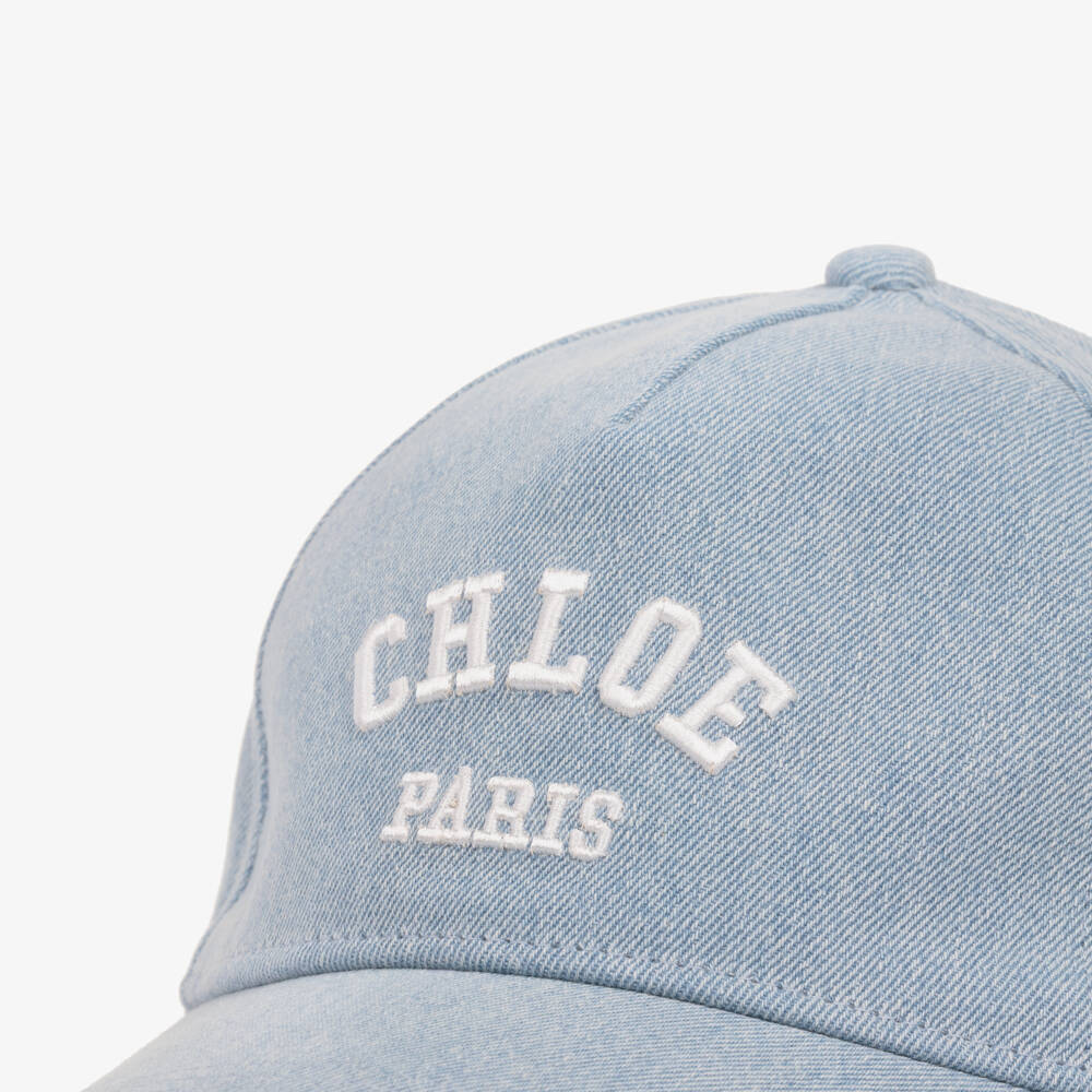 Chloé-Girls Blue Denim Cap with Embroidered Logo | Childrensalon Outlet