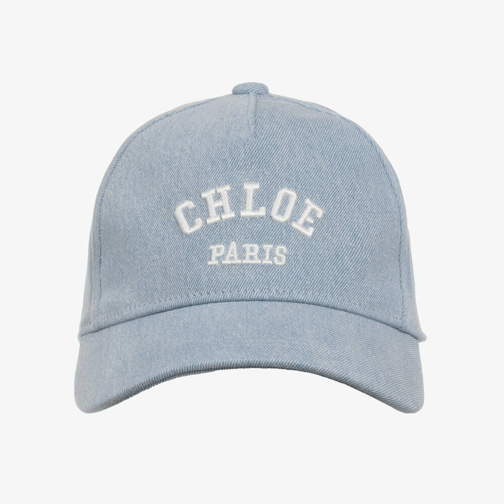 Chloé-Girls Blue Denim Cap with Embroidered Logo | Childrensalon Outlet