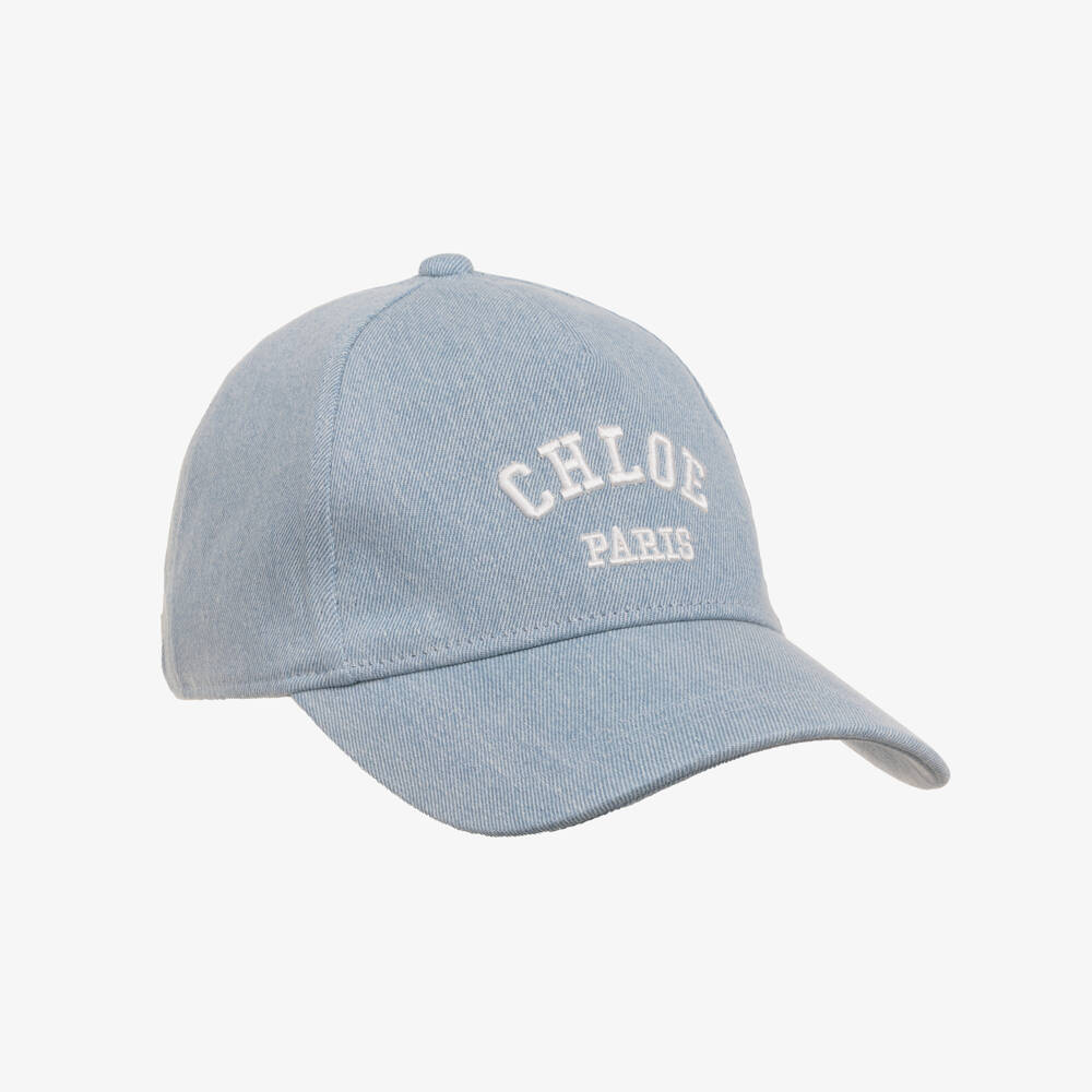 Chloé-Girls Blue Denim Cap with Embroidered Logo | Childrensalon Outlet