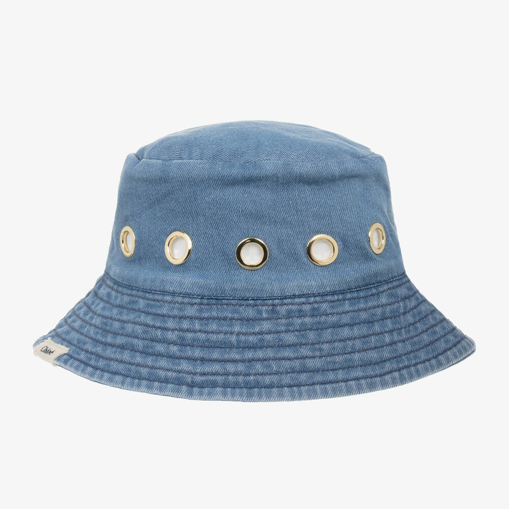 Chloé-Girls Blue Denim Eyelet Bucket Hat | Childrensalon Outlet