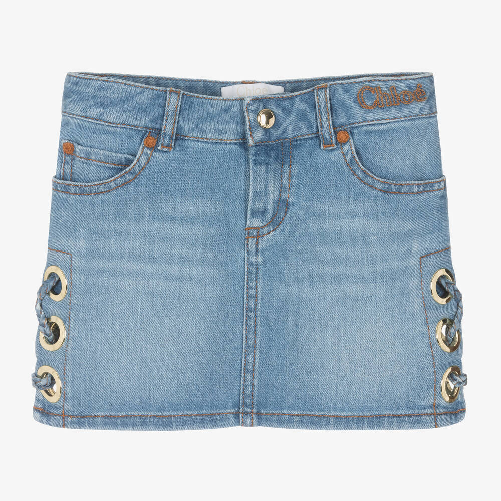 Chloé-Girls Blue Denim Eyelet Skirt | Childrensalon Outlet
