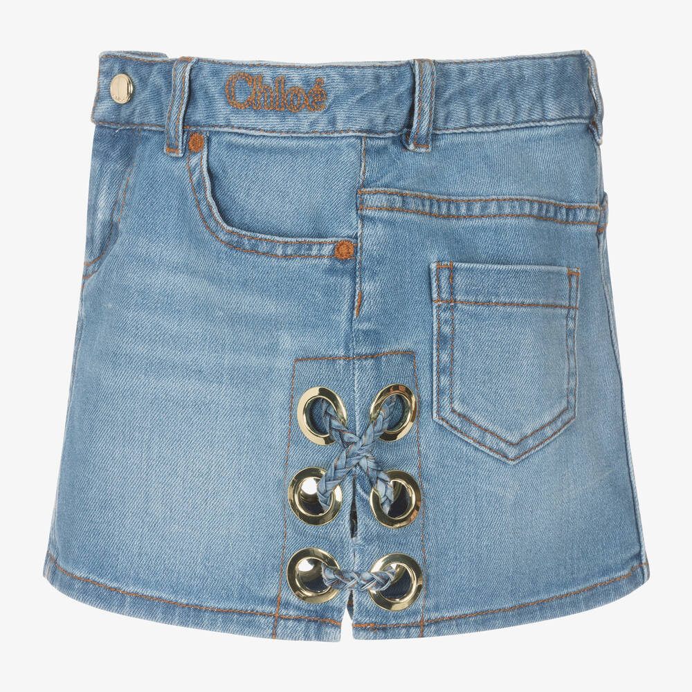 Chloé-Girls Blue Denim Eyelet Skirt | Childrensalon Outlet