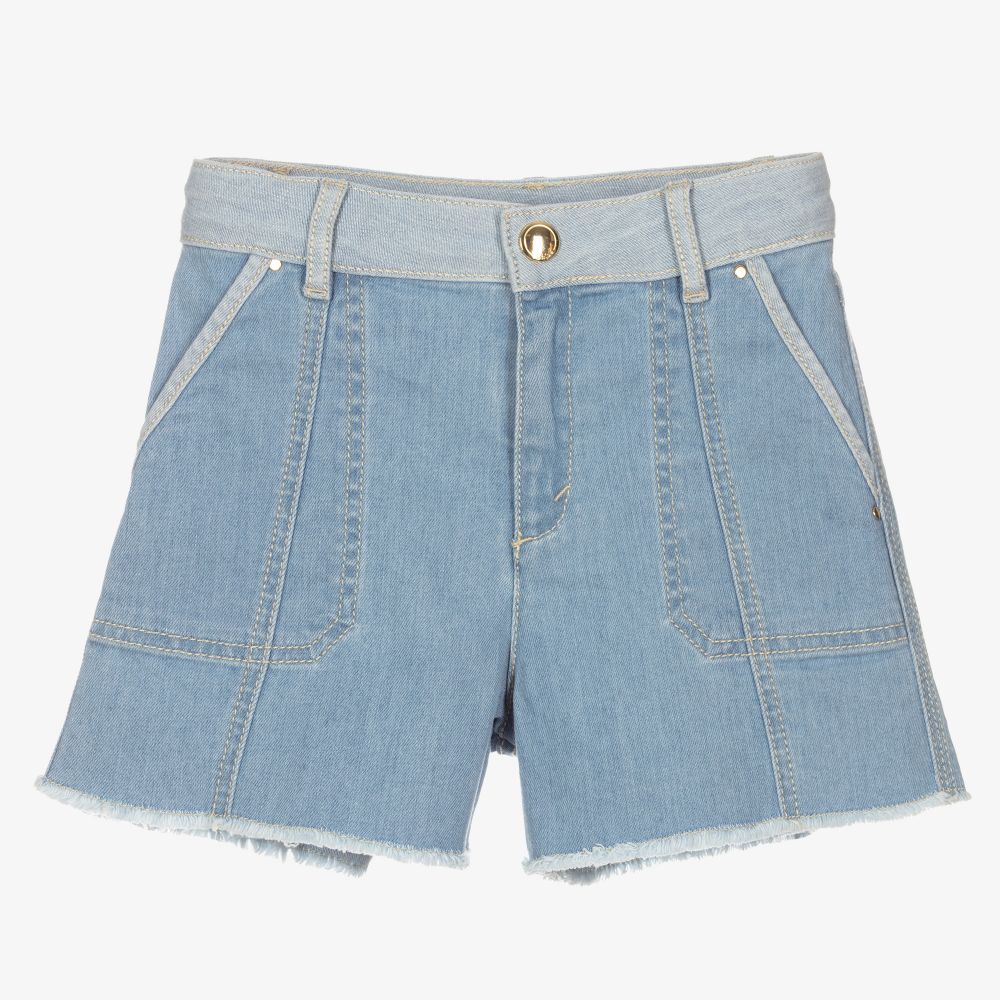 Chloé-شورت قطن دنيم لون أزرق للبنات | Childrensalon Outlet