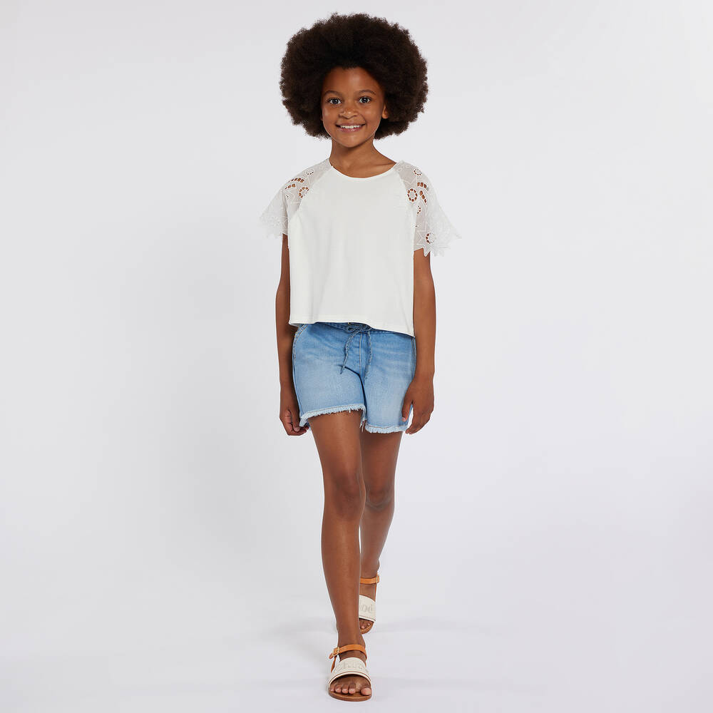 Girls long denim shorts discount