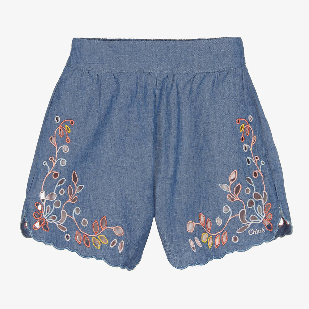 Chloé - Short brodé en chambray fille | Childrensalon