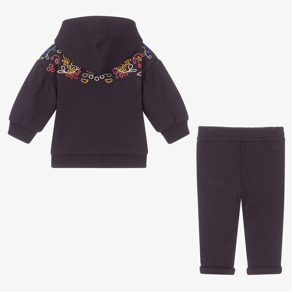 Chloé-Синий спортивный костюм с вышивкой для девочек | Childrensalon Outlet