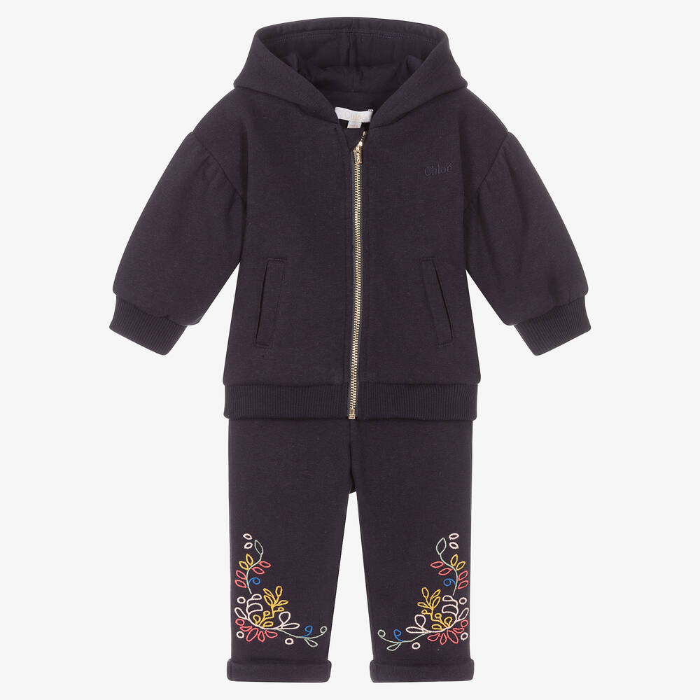 Chloé - Girls Blue Embroidered Tracksuit | Childrensalon