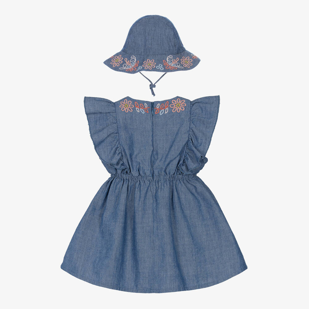 Chloé-Girls Blue Floral Chambray Dress Set | Childrensalon Outlet
